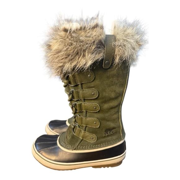 Sorel Joan of Arctic Waterproof Green Suede Snow Boot Fur Cuff Women size 9.5 - Picture 2 of 9